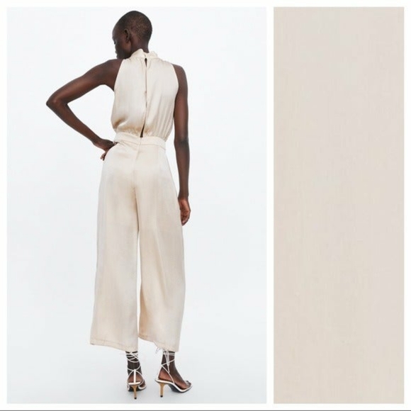 NWT. Zara Cream Sleeveless Jumpsuit - Picture 3 of 6